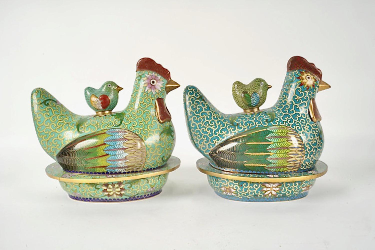 Chinese Cloisonne Covered Chicken Boxes For Sale 1