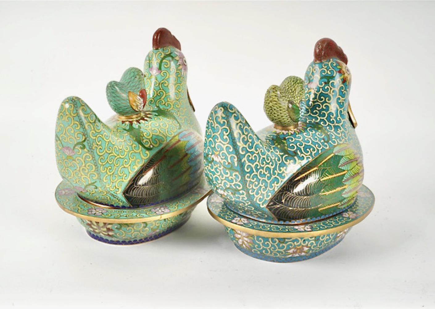 Chinese Cloisonne Covered Chicken Boxes For Sale 2