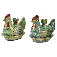 Vintage Chinese Cloisonne Covered Chicken Boxes