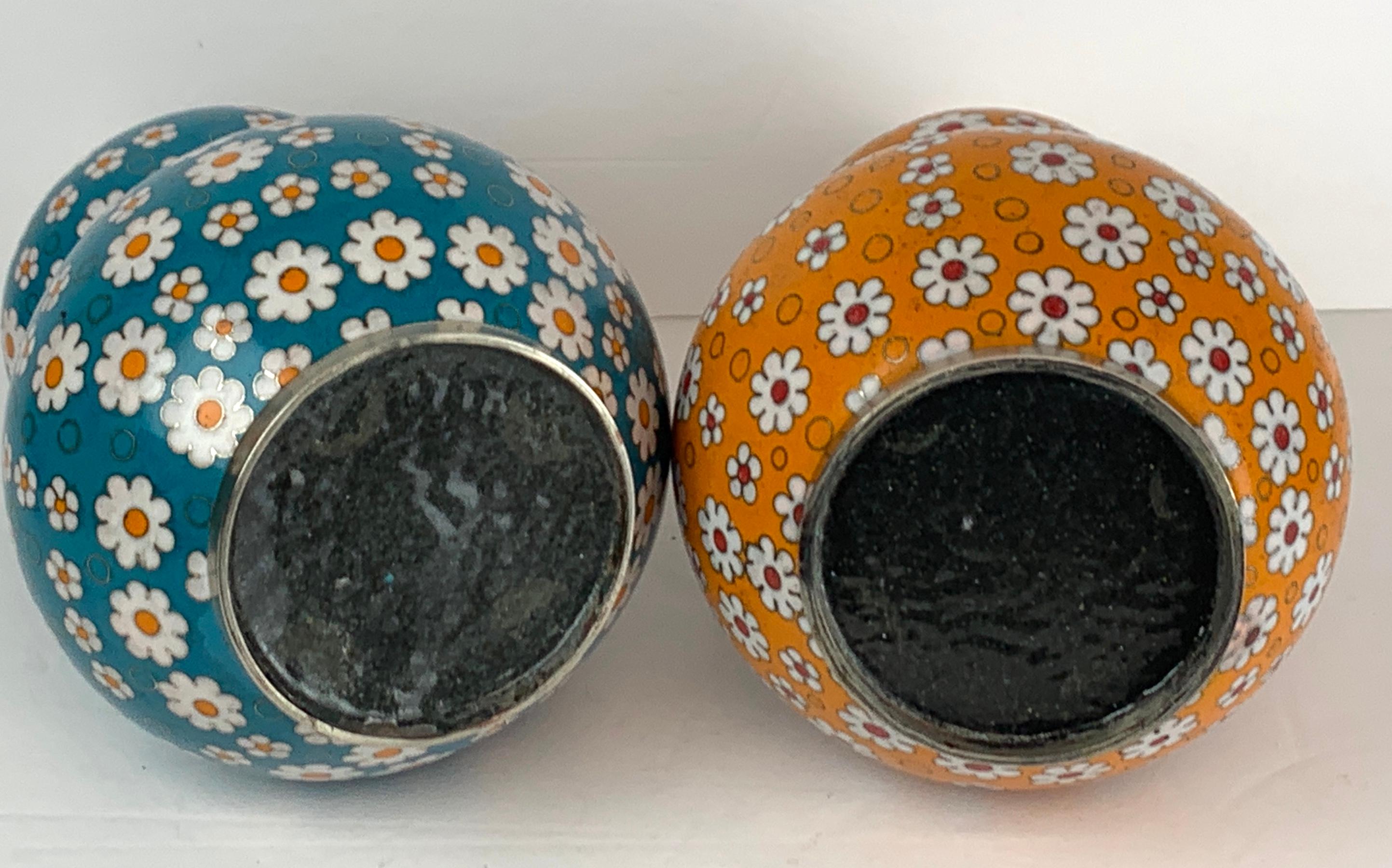 Cloissoné Chinese Cloisonné Daisy Motif Double Gourd Vases Attributed, Fabienne Jouvine