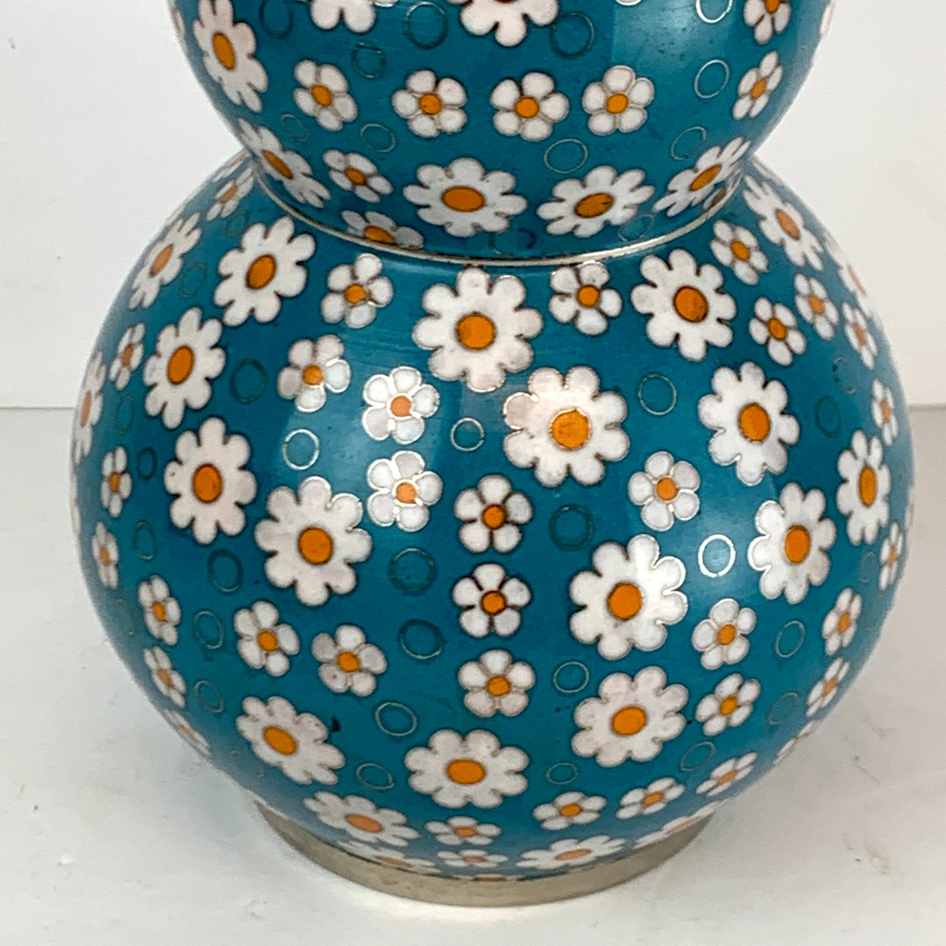 20th Century Chinese Cloisonné Daisy Motif Double Gourd Vases Attributed, Fabienne Jouvine