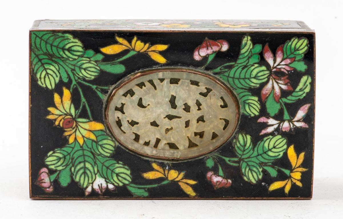 Chinese Export Chinese Cloisonne Decorative Box w/ Jade Panel For Sale
