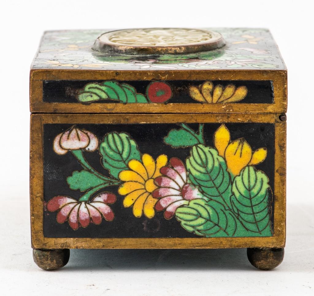 Chinese Cloisonne Decorative Box w/ Jade Panel In Good Condition For Sale In New York, NY