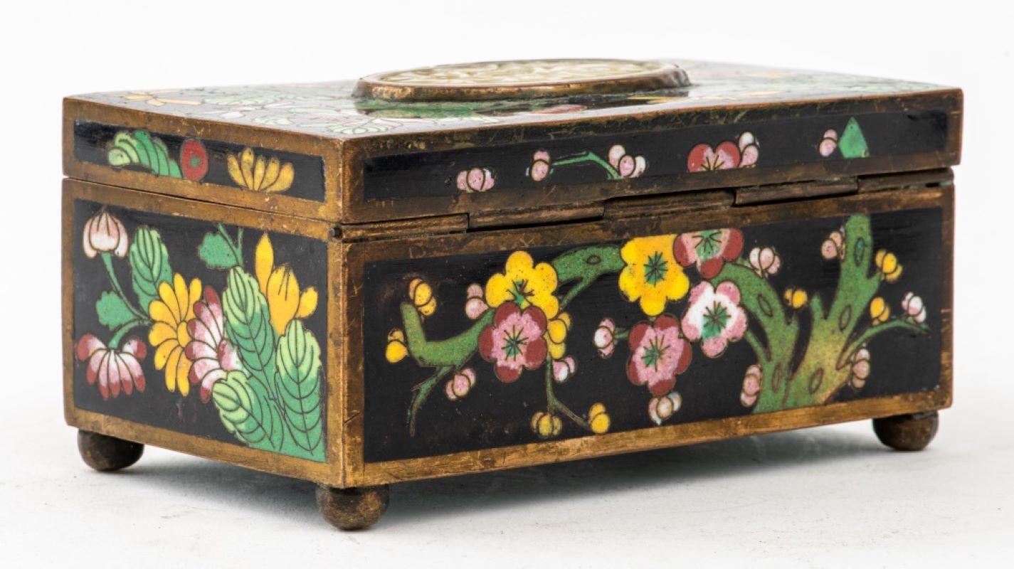 20th Century Chinese Cloisonne Decorative Box w/ Jade Panel For Sale