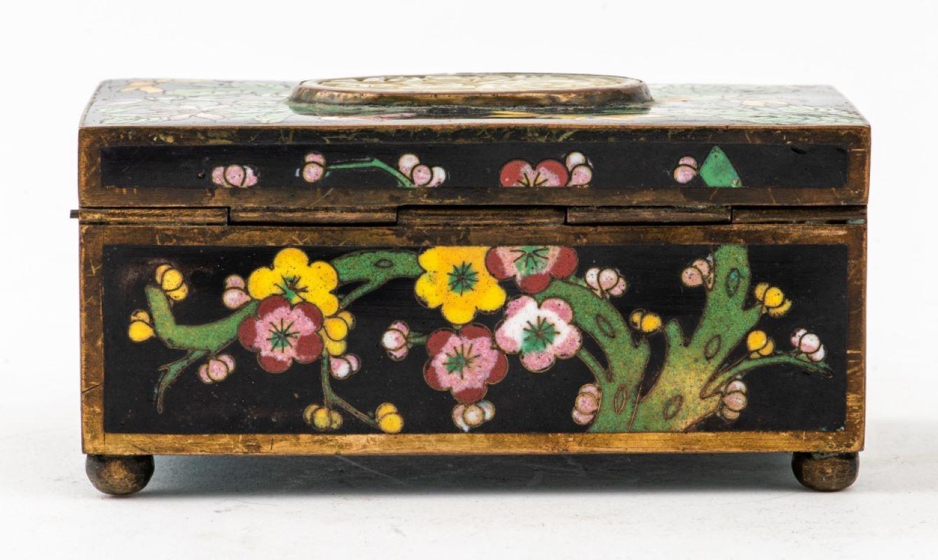 Chinese Cloisonne Decorative Box w/ Jade Panel For Sale 1