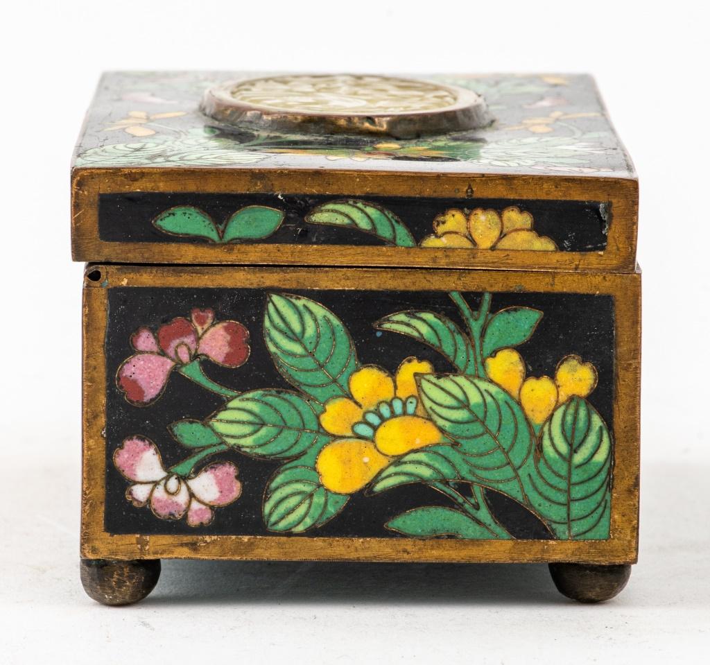 Chinese Cloisonne Decorative Box w/ Jade Panel For Sale 2