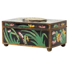 Used Chinese Cloisonne Decorative Box w/ Jade Panel