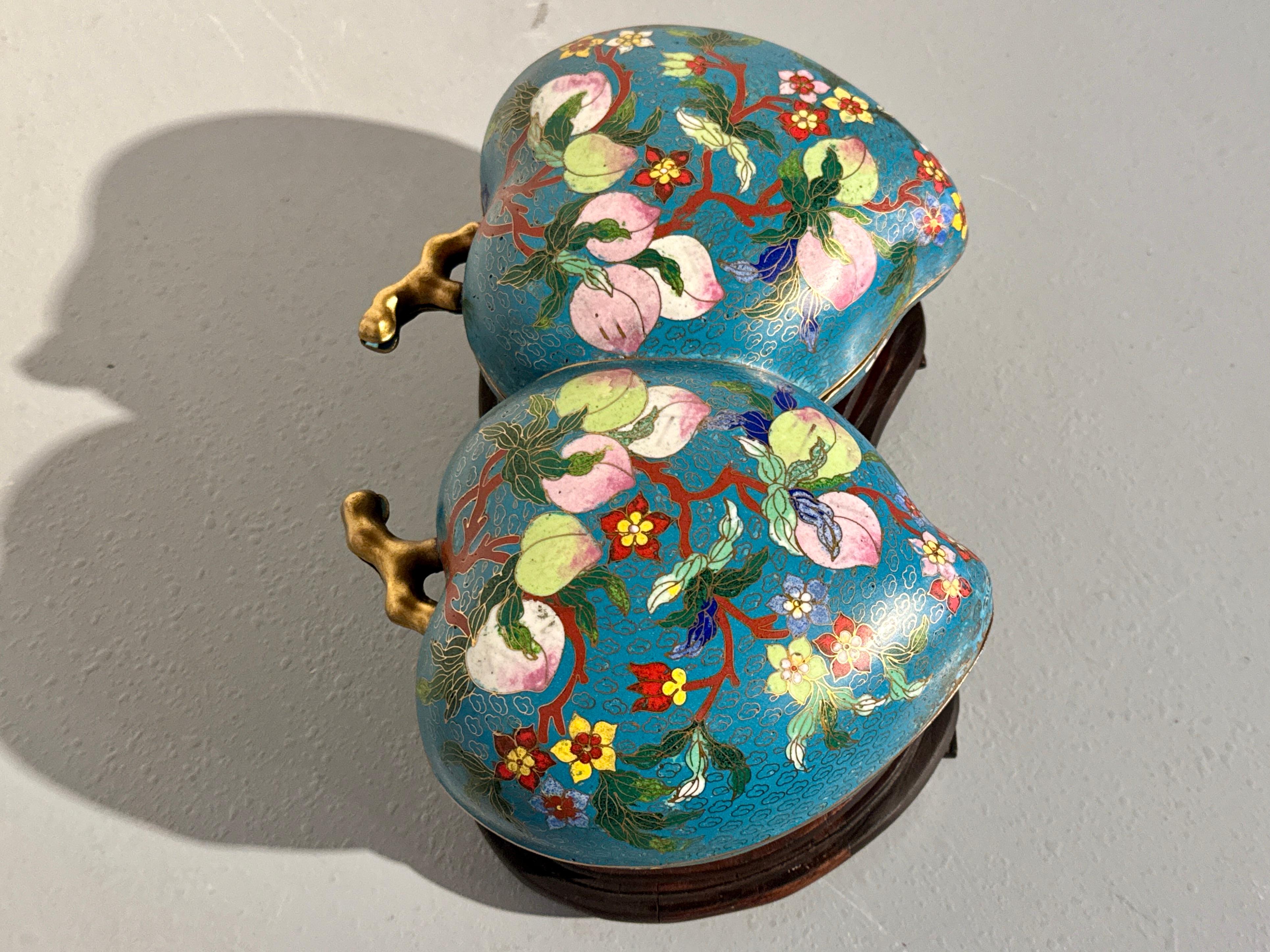 A lovely Chinese turquoise ground cloisonne 