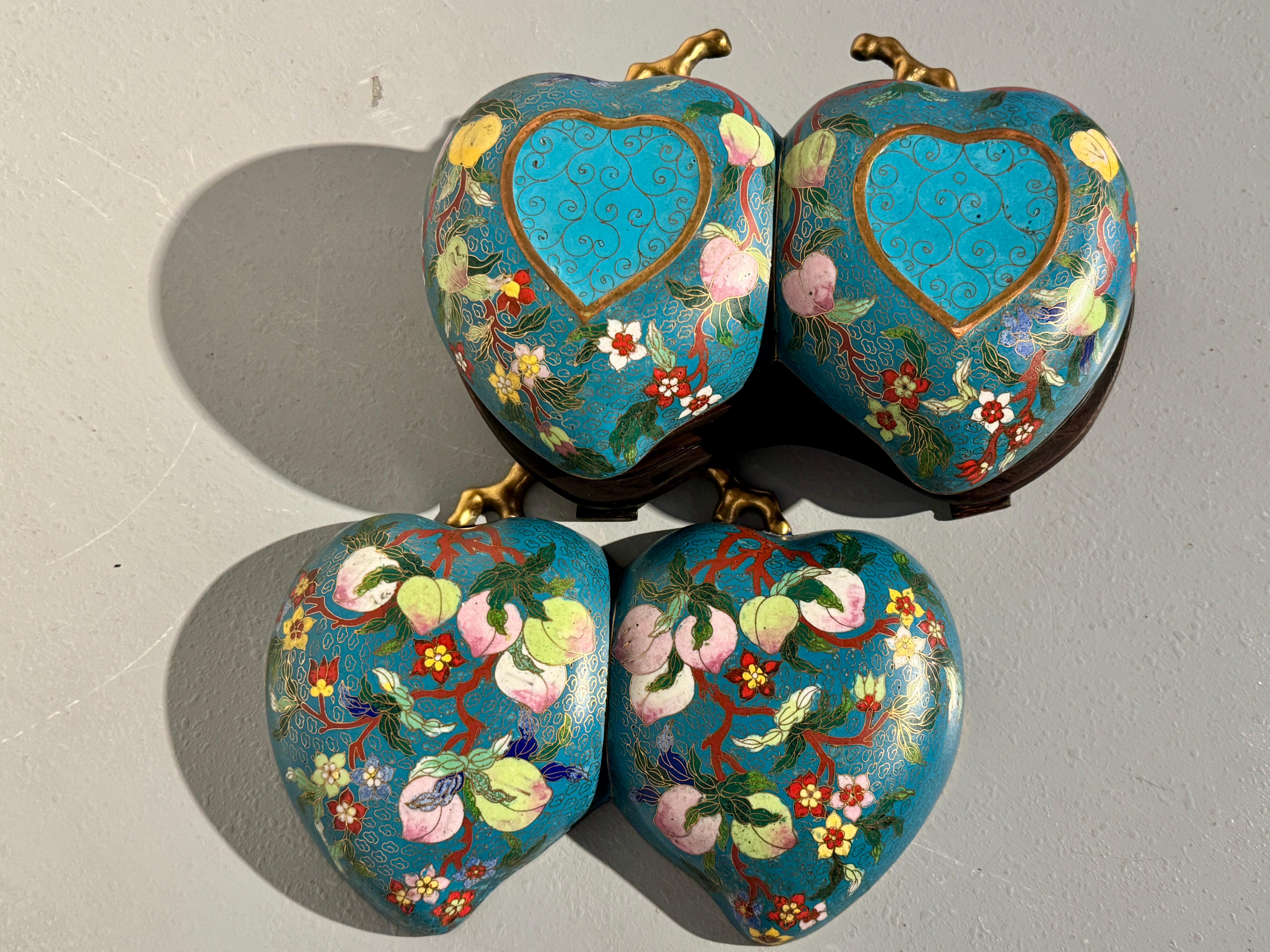 20th Century Chinese Cloisonne Double Peach Box, Republic Period, early 20th century, China For Sale