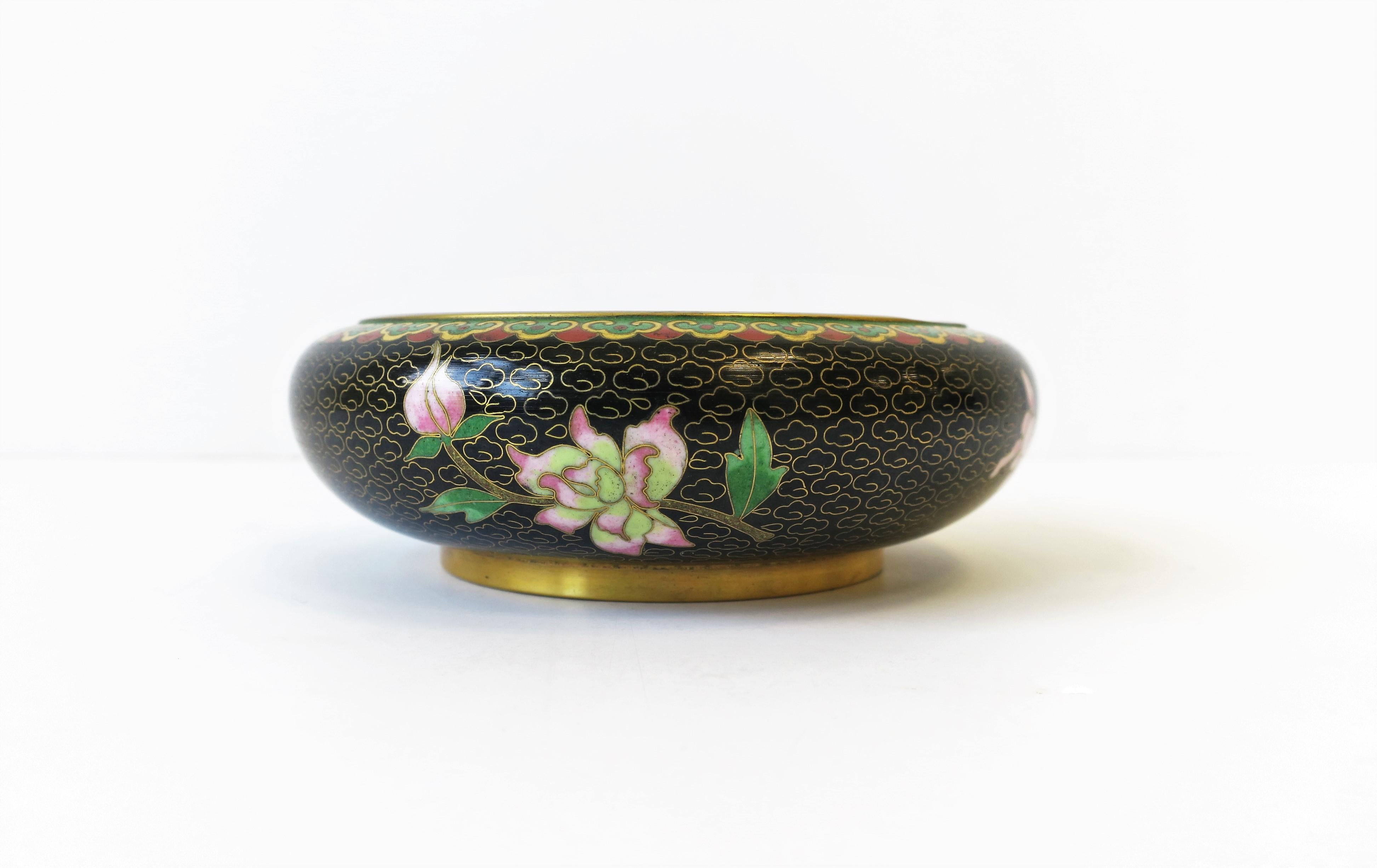 20th Century Cloisonné Enamel and Brass Bowl with Flowers and Birds For Sale