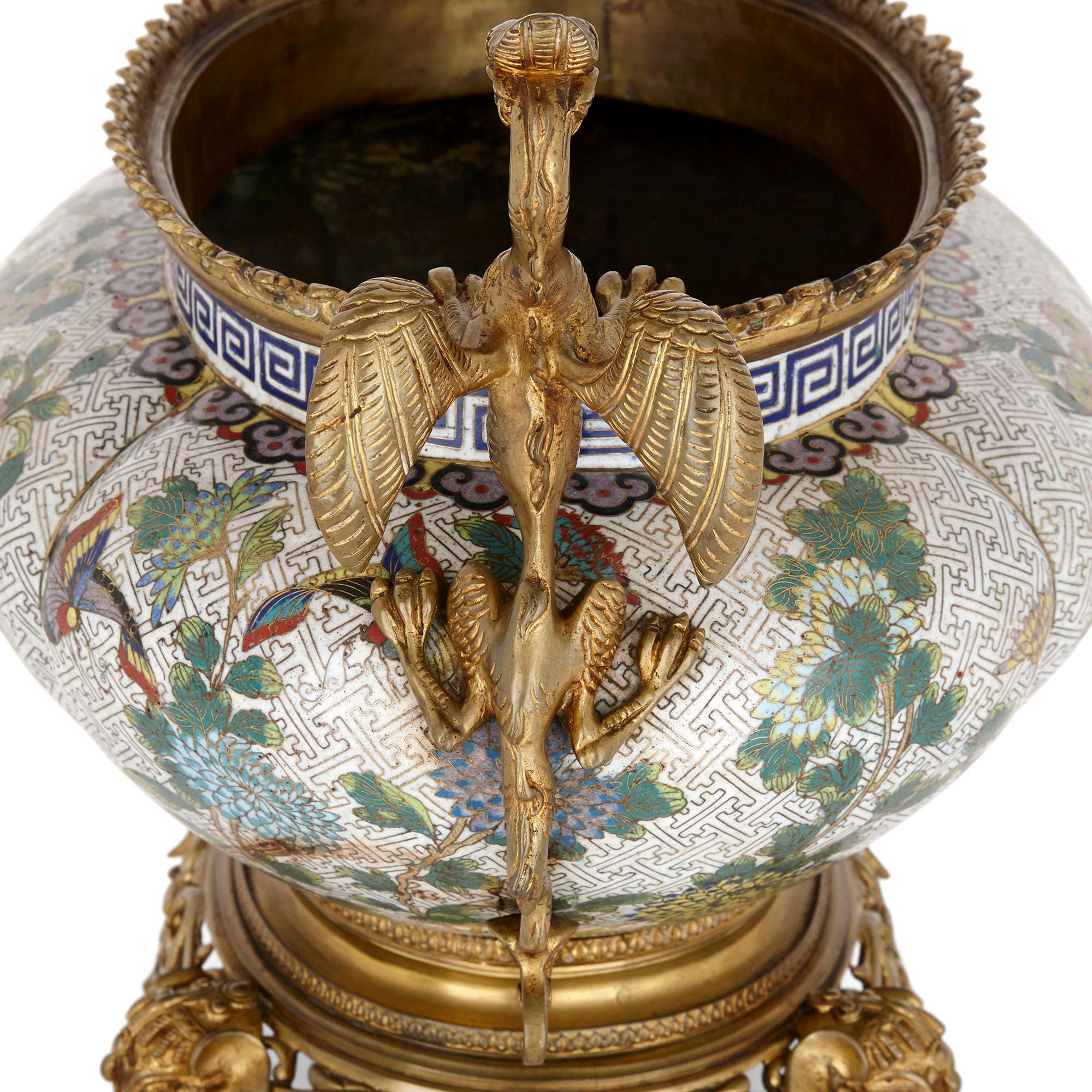 Chinoiserie Chinese Cloisonné Enamel and French Gilt Bronze Jardinière