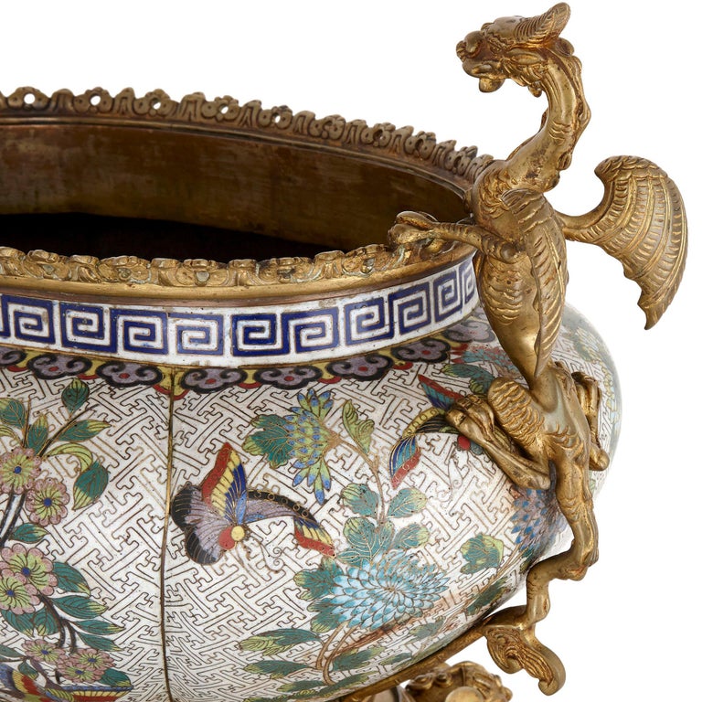 Chinese Cloisonné Enamel and French Gilt Bronze Jardinière at 1stDibs