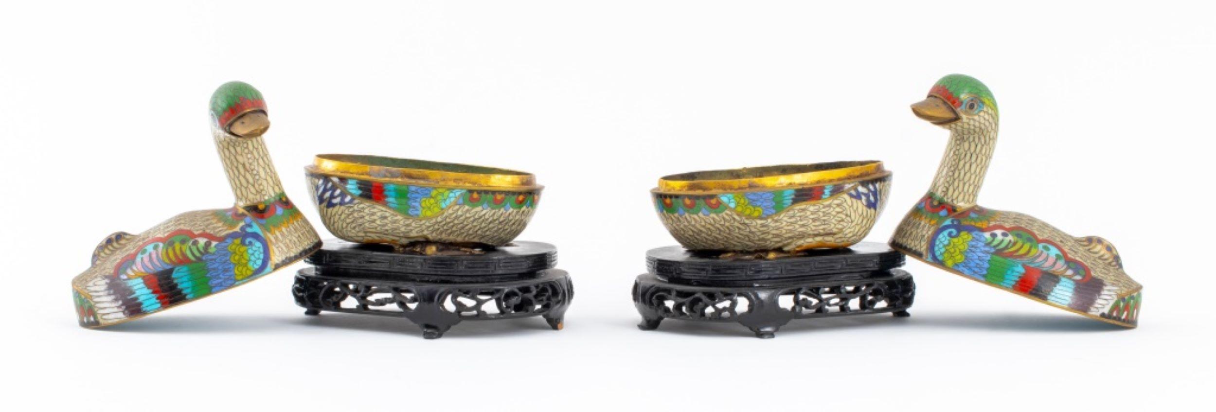 20th Century Chinese Cloisonne Enamel Bird Boxes, Pair For Sale