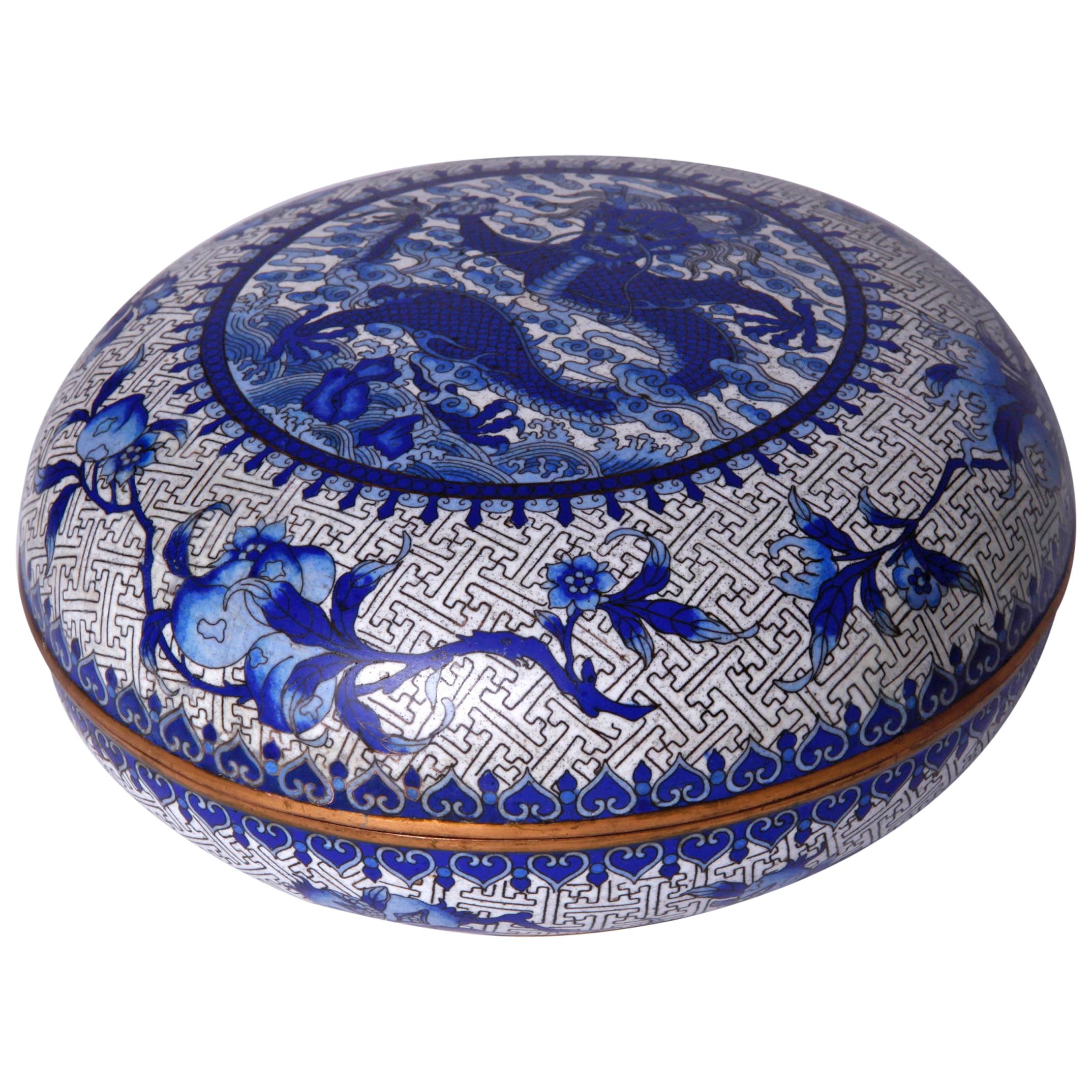 Chinese Cloisonne Enamel Blue and White Covered Box