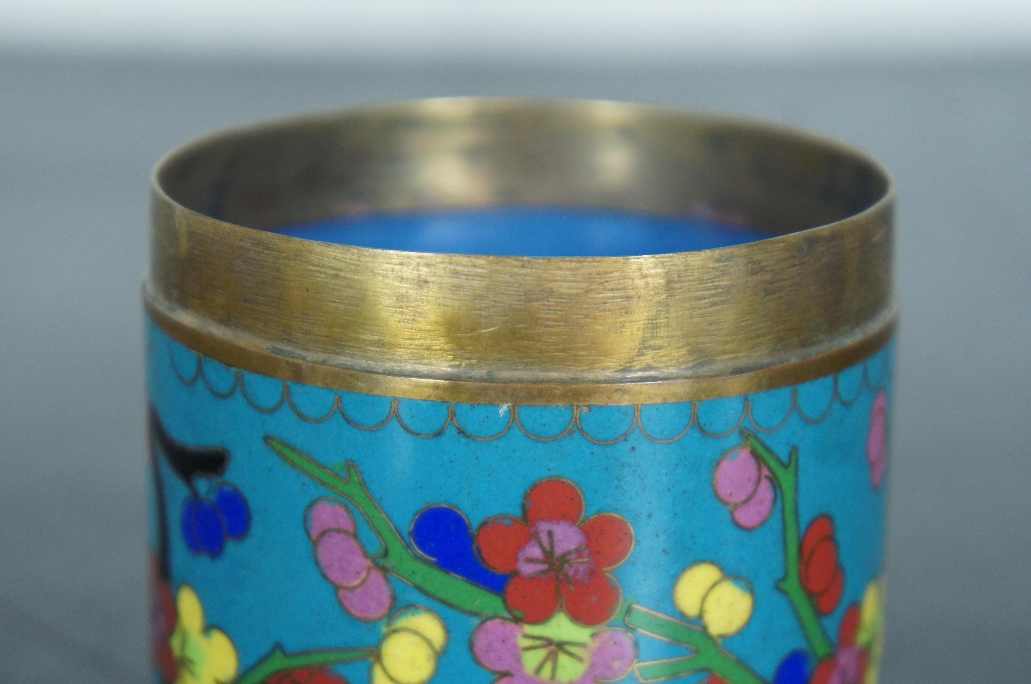Chinese Cloisonne Enamel Blue Floral Tea Caddy Canister Trinket Jar Stamp Box 5