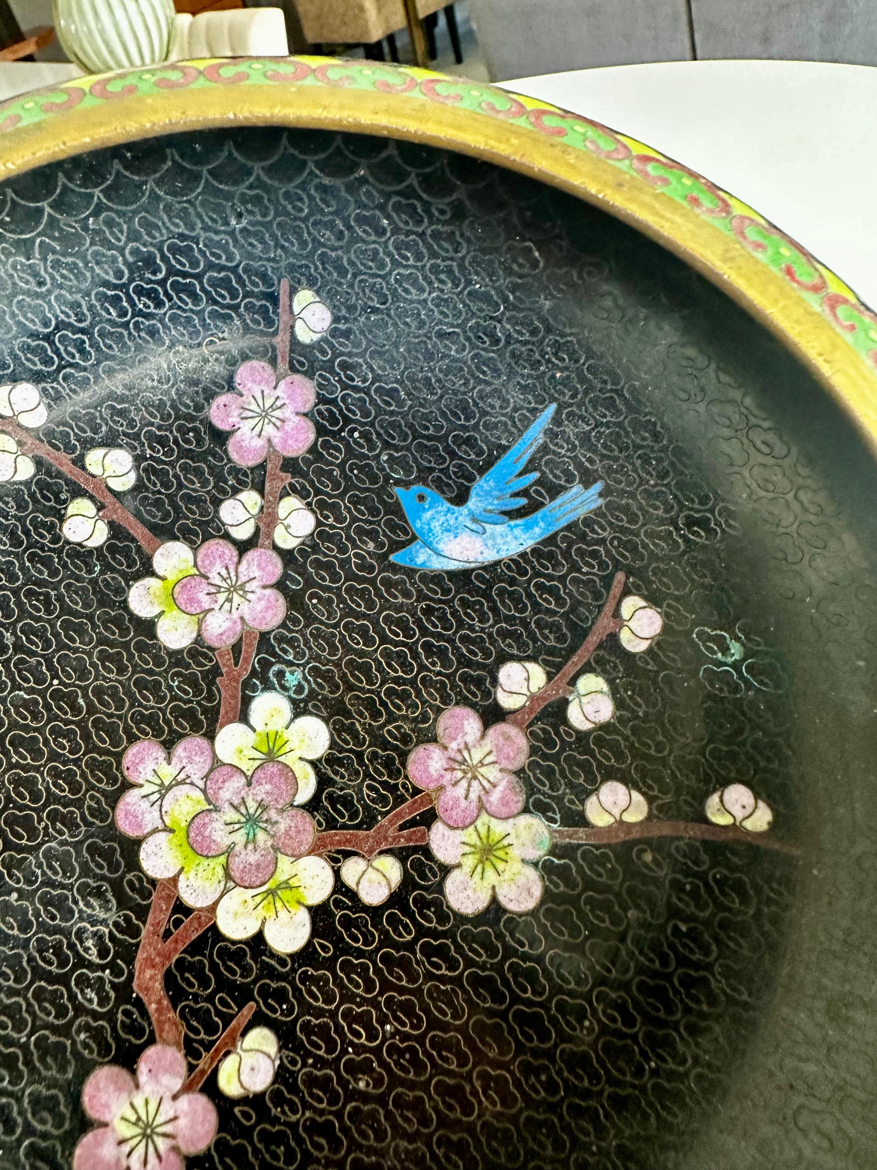 Chinese Cloisonne Enamel Bowl Flowers & Birds For Sale 6