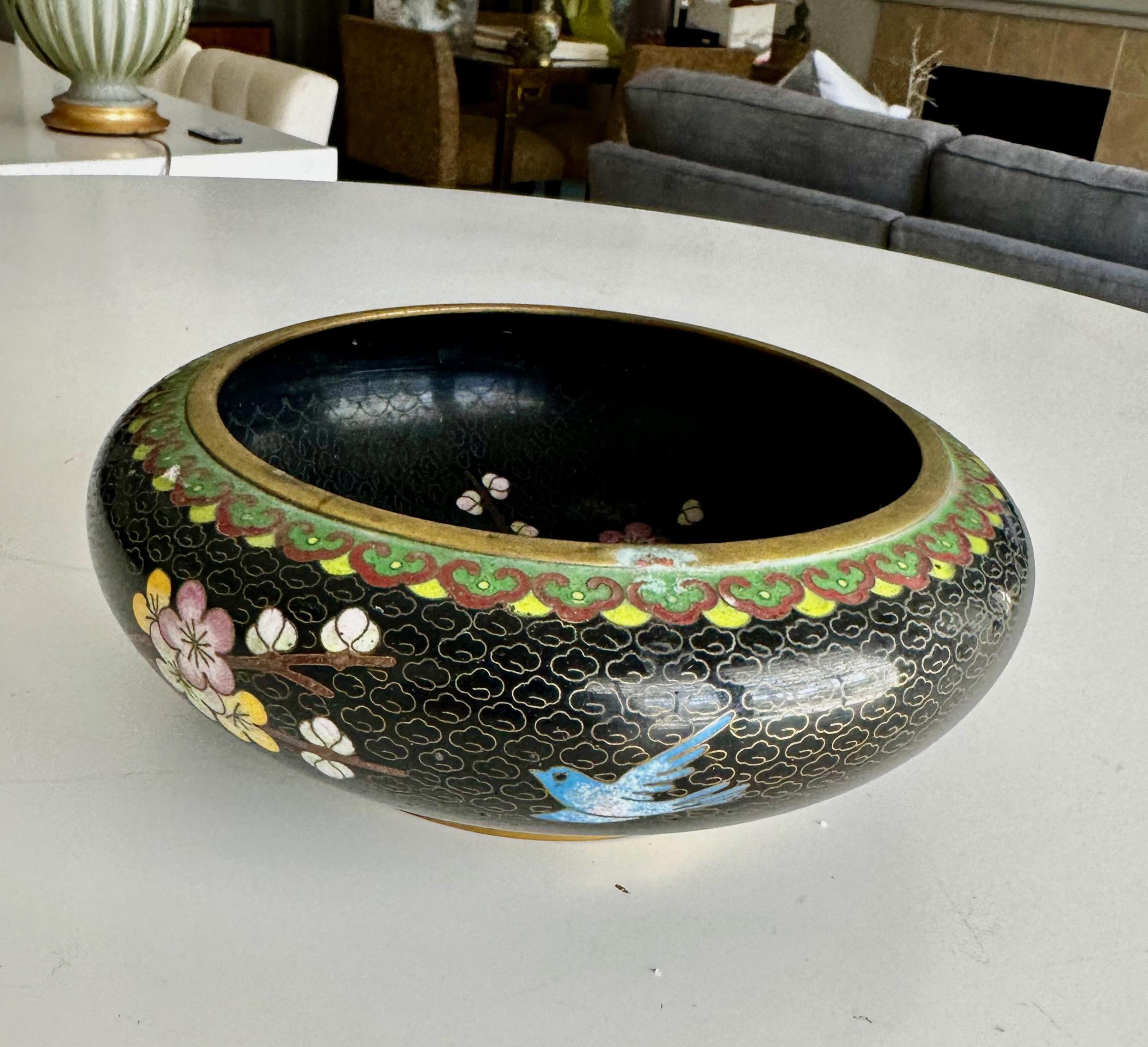 Chinese Cloisonne Enamel Bowl Flowers & Birds For Sale 7