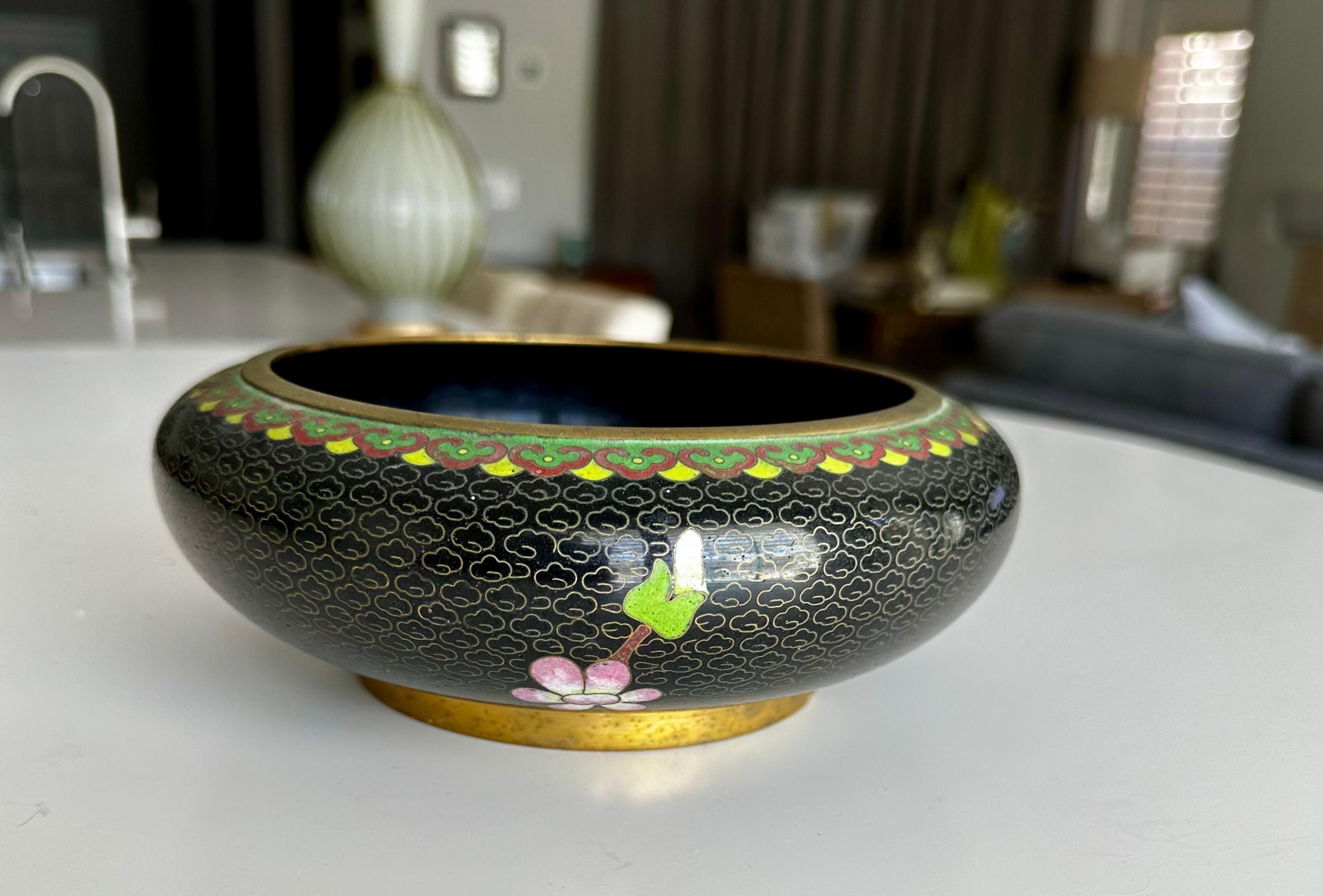 Chinese Cloisonne Enamel Bowl Flowers & Birds For Sale 1