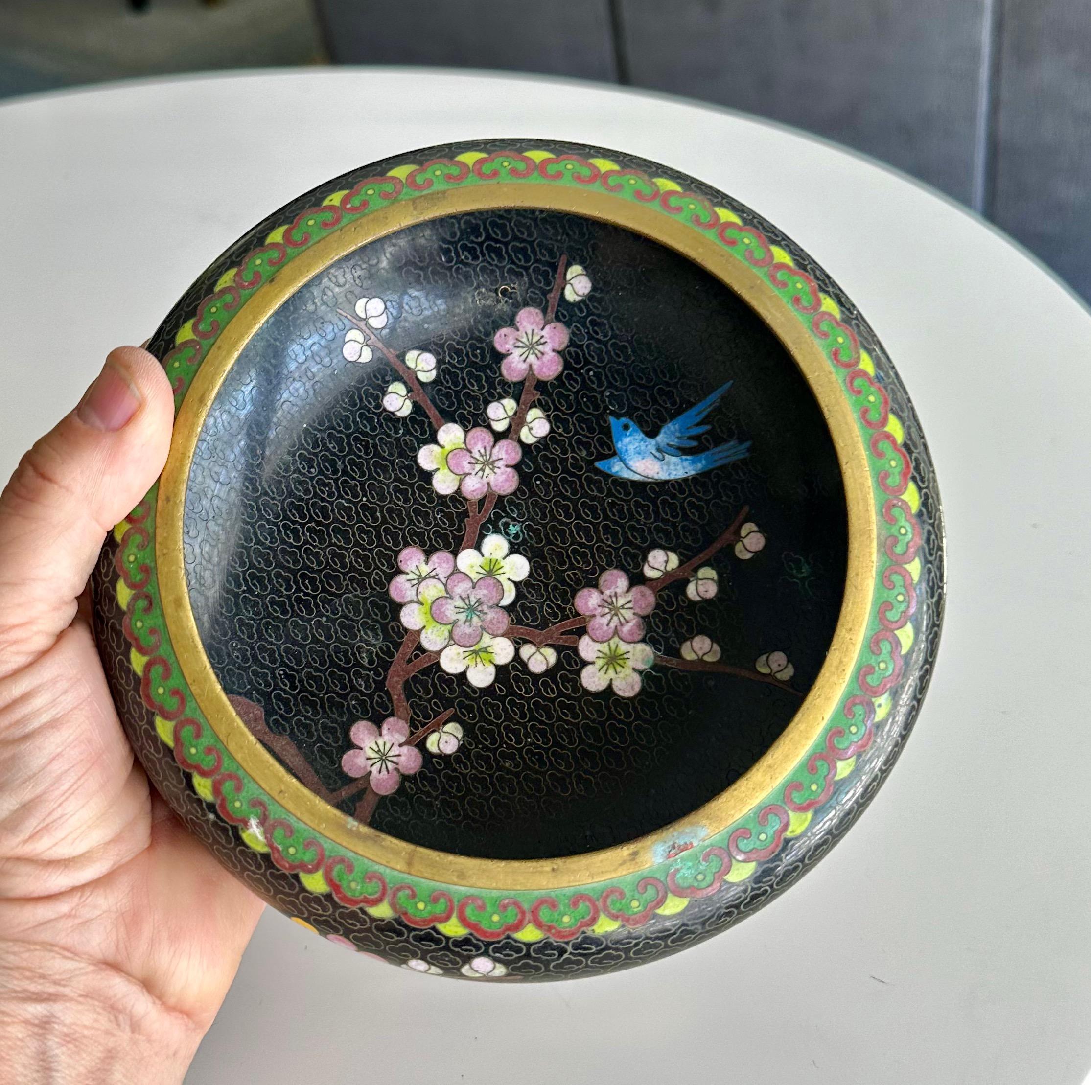 Chinese Cloisonne Enamel Bowl Flowers & Birds For Sale 3