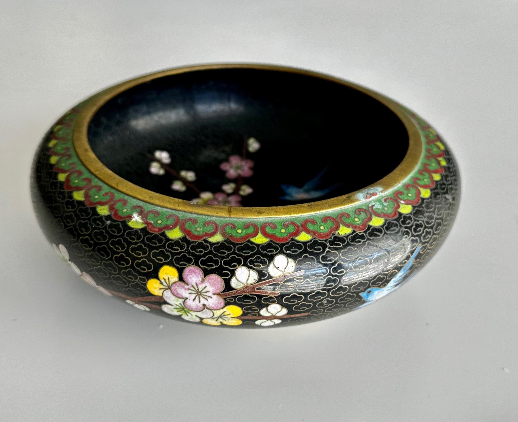 Chinese Cloisonne Enamel Bowl Flowers & Birds For Sale 4