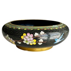 Vintage Chinese Cloisonne Enamel Bowl Flowers & Birds