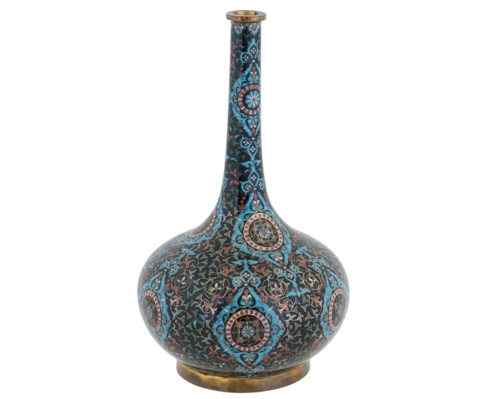 Cloissoné Chinese Cloisonne Enamel Brass Vase W Foliage Motif For Sale