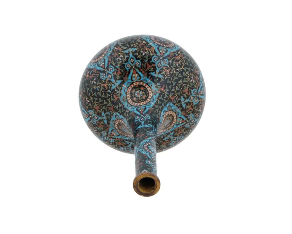 Chinese Cloisonne Enamel Brass Vase W Foliage Motif In Good Condition For Sale In New York, NY