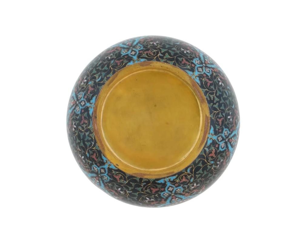 20th Century Chinese Cloisonne Enamel Brass Vase W Foliage Motif For Sale