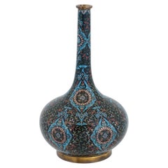 Chinese Cloisonne Enamel Brass Vase W Foliage Motif