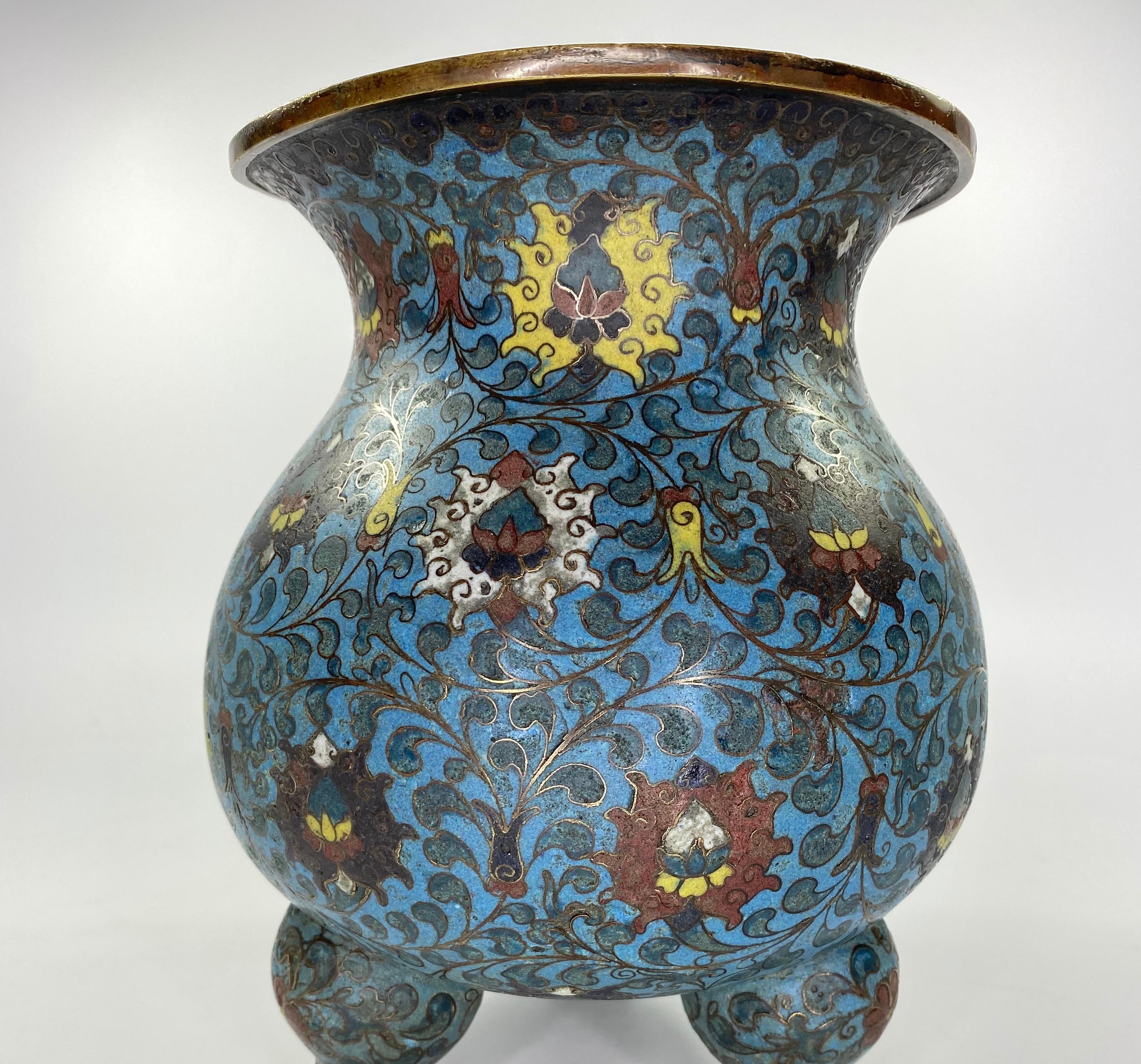 18th Century and Earlier Chinese Cloisonne Enamel Censer, 17th Century, Ming Dynasty