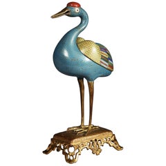 Chinese Cloisonné Enamel Censer Modelled as a Crane Qing Dynasty