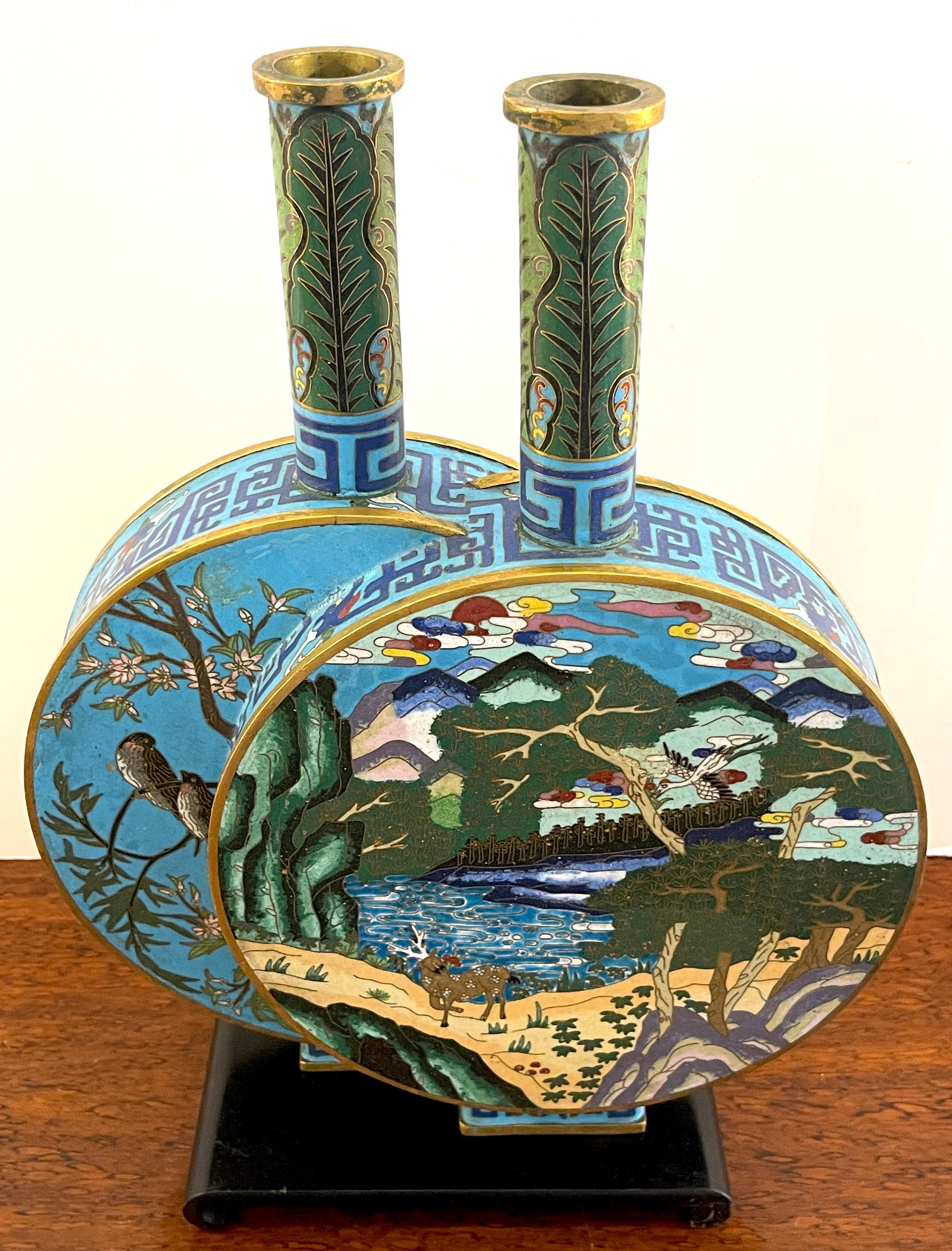 Chinese Cloisonné Enamel Double Moon Flask Vase, #048/100 2