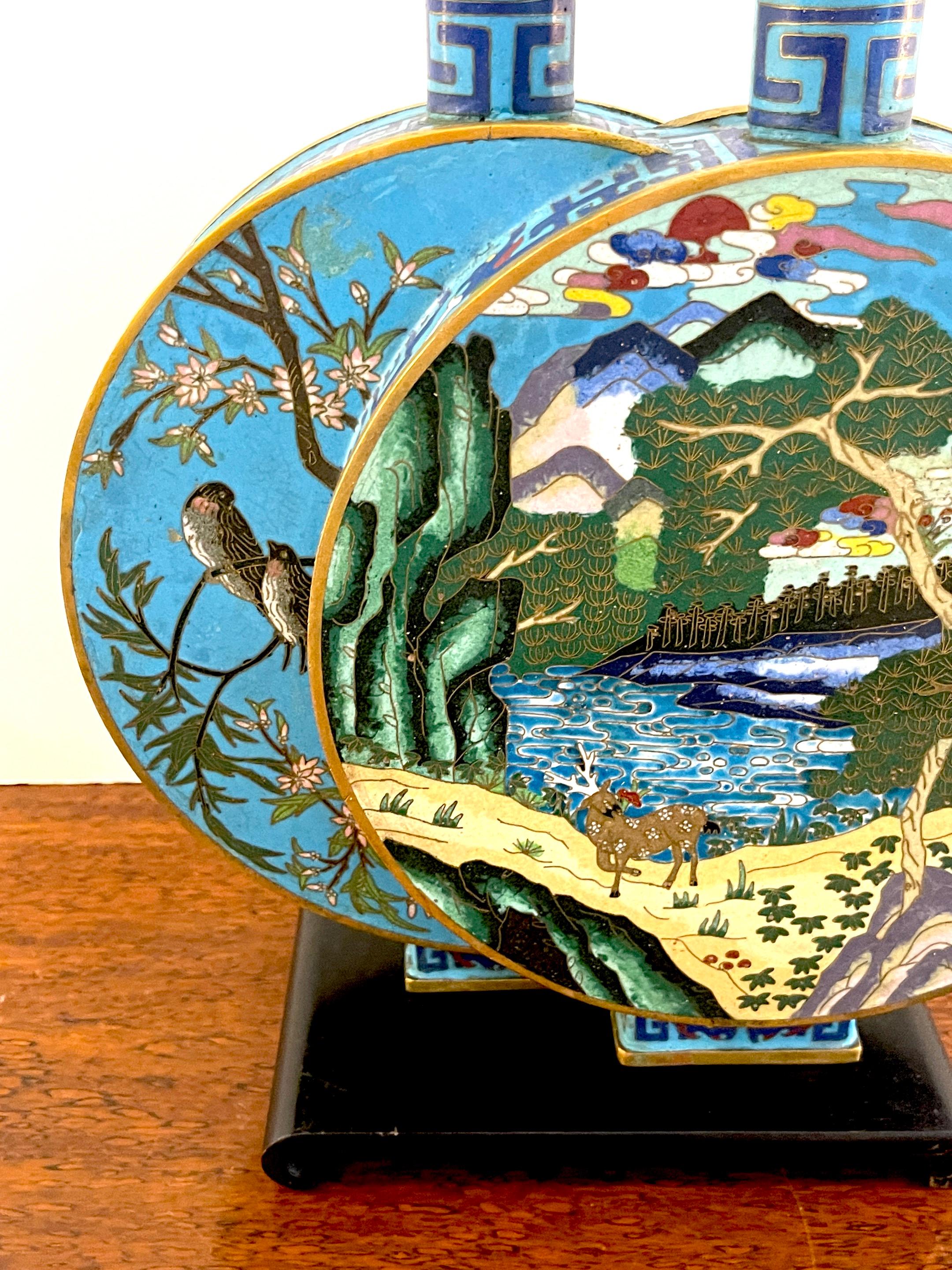 Chinese Cloisonné Enamel Double Moon Flask Vase, #048/100 3