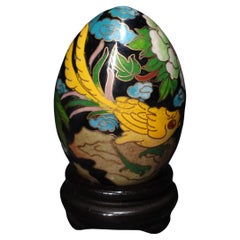 Chinese Cloisonné Enamel Egg "Flowers and Bird" with Wood Stand #7
