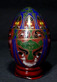 Chinese Cloisonné Enamel Egg "Flowers" with Wood Stand, Early 20 Century #6