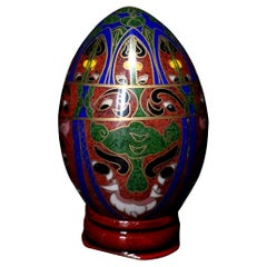 Chinese Cloisonné Enamel Egg "Flowers" with Wood Stand, Early 20 Century #6