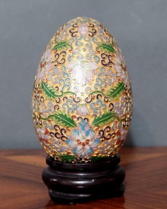 Chinese Cloisonné Enamel Egg with Wood Stand, Early 20 Century