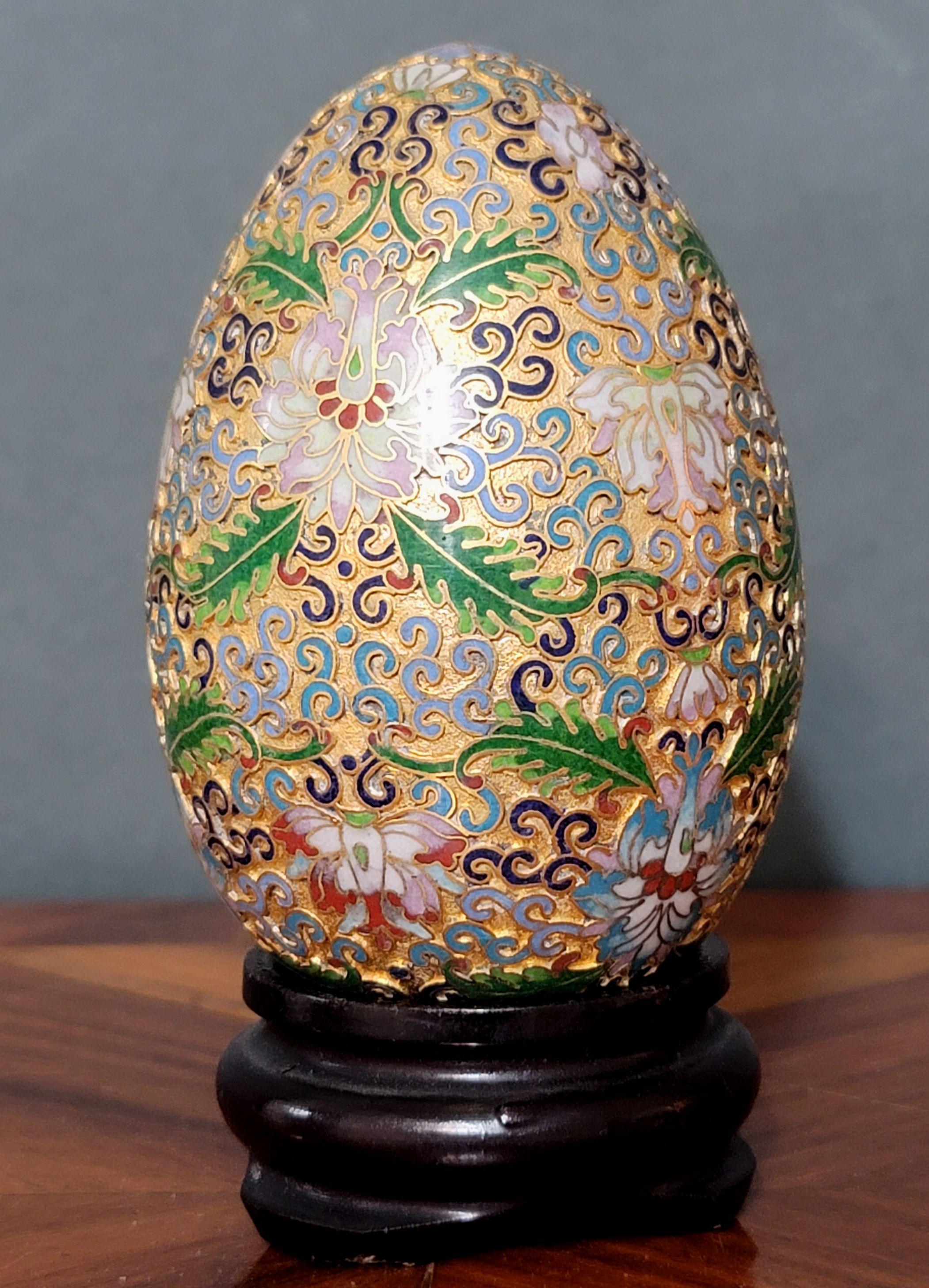 cloisonne egg on stand