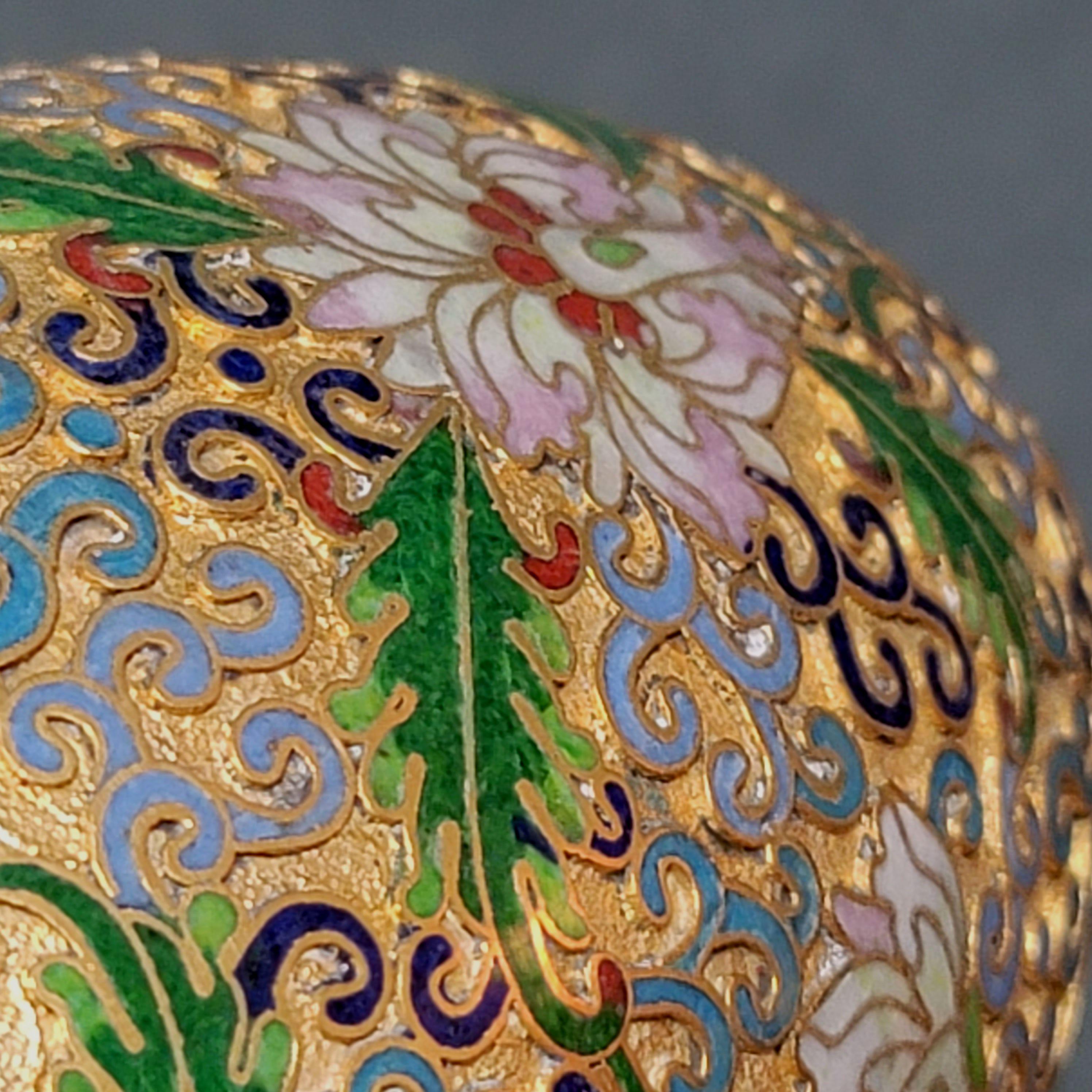20th Century Chinese Cloisonné Enamel Egg with Wood Stand, Early 20 Century