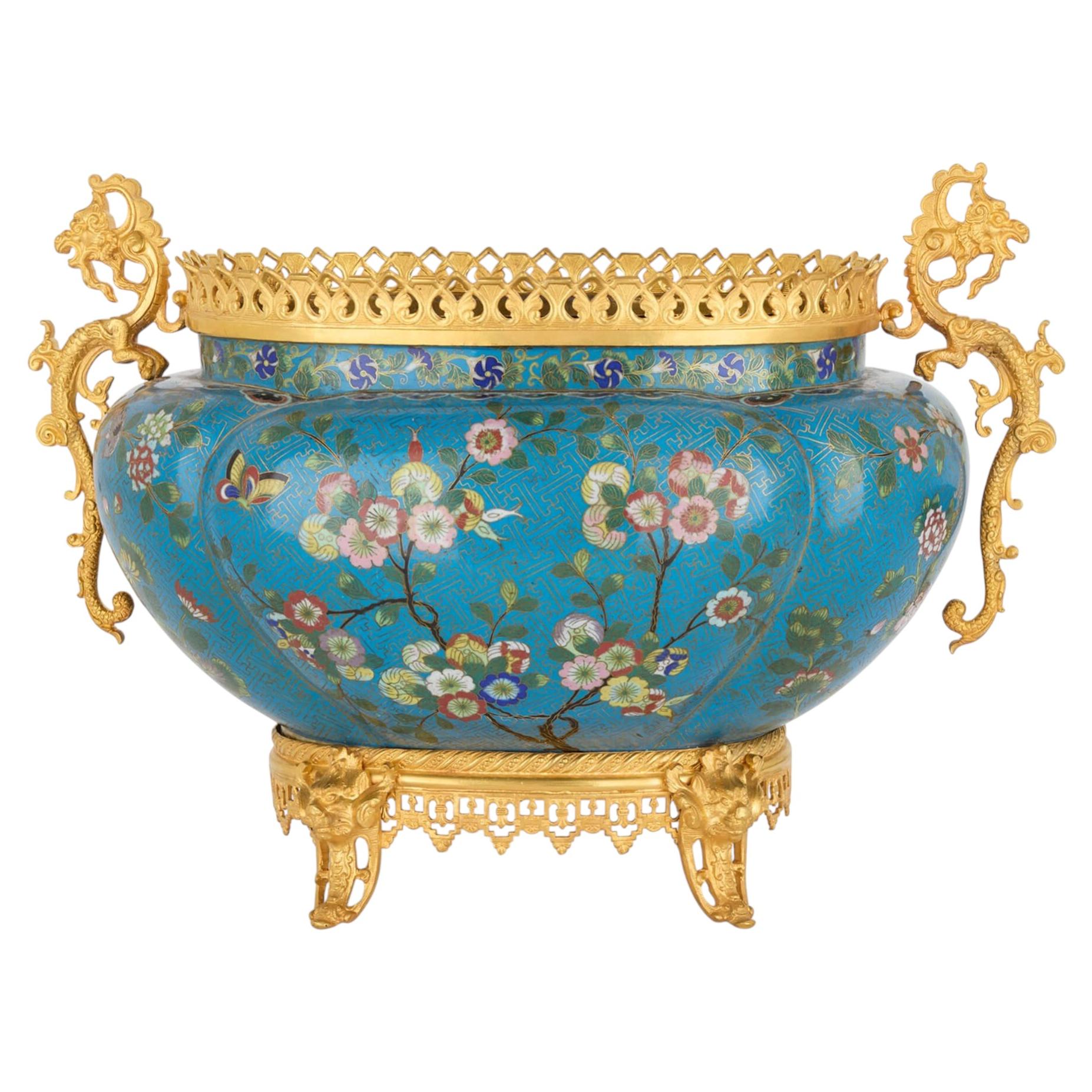 Chinese Cloisonné Enamel Jardinière with French Ormolu Mounts