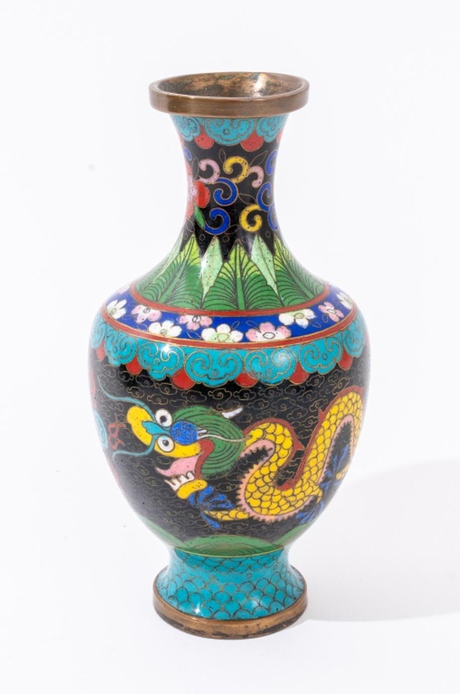 Metal Chinese Cloisonne Enamel Vase & Center Bowls, Set of 3 For Sale