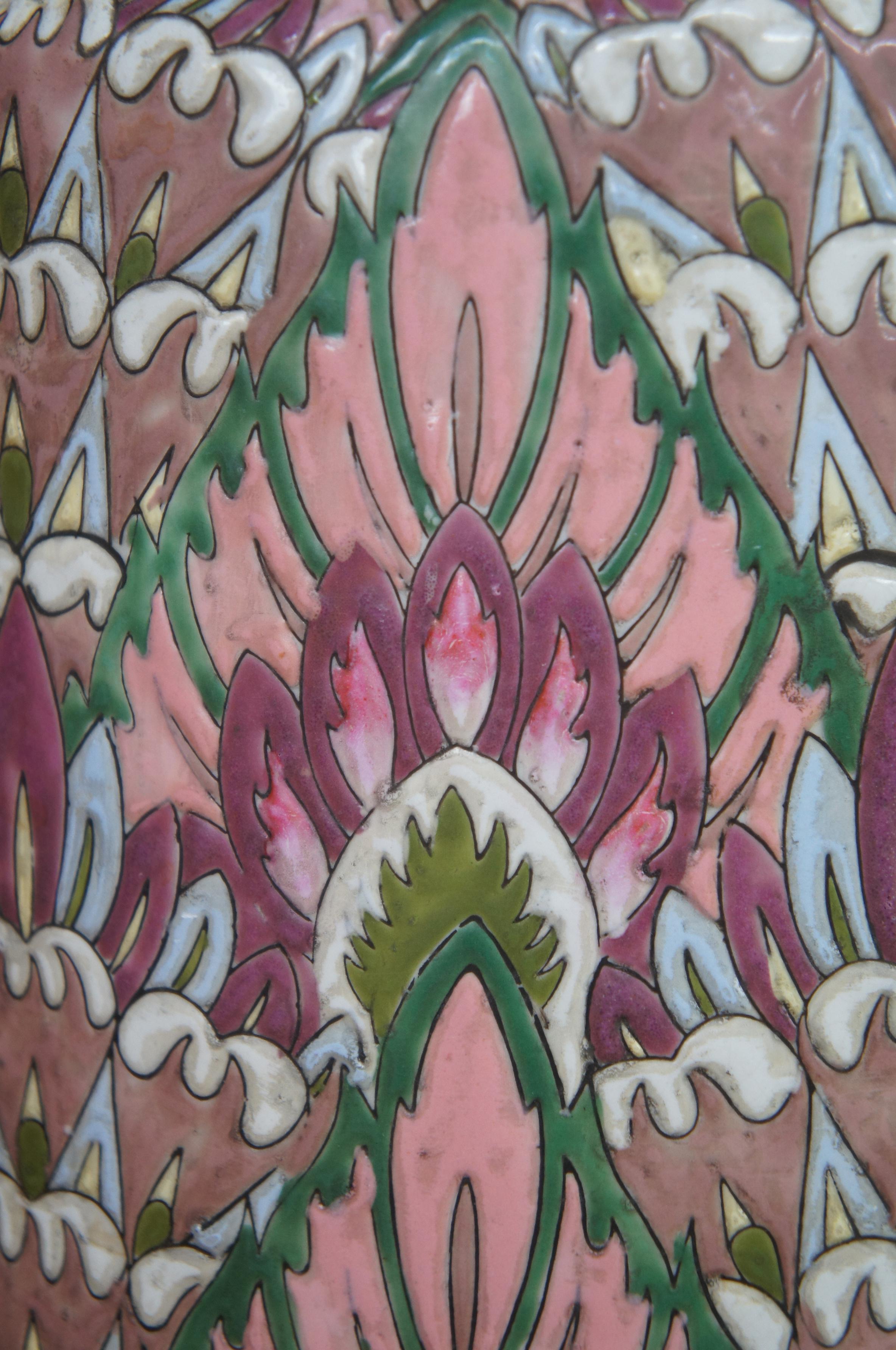 Chinese Cloisonné Enameled Lotus Flower Cermaic Urn Flower Vase Jardinière 1