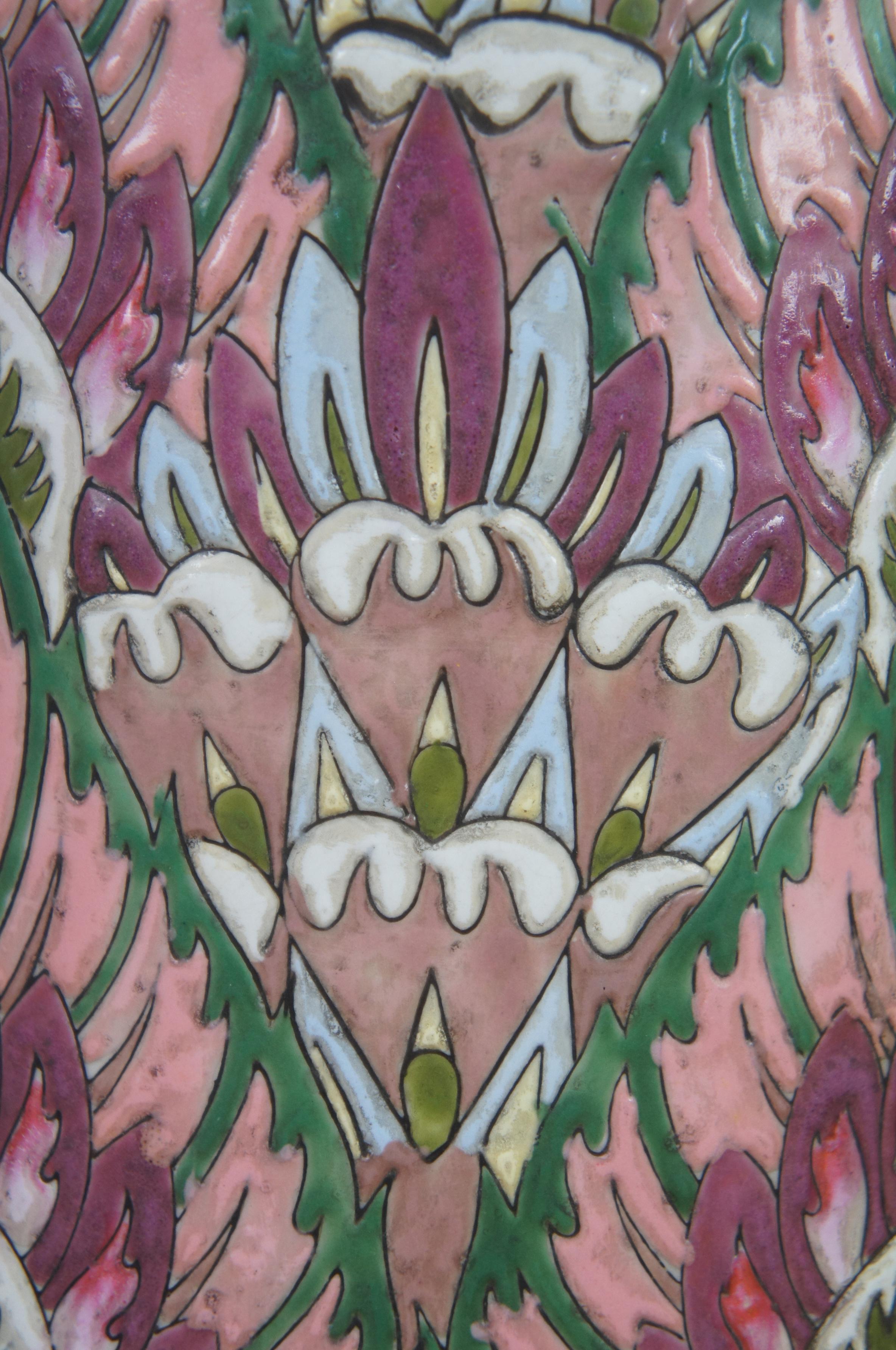 Chinese Cloisonné Enameled Lotus Flower Cermaic Urn Flower Vase Jardinière 2