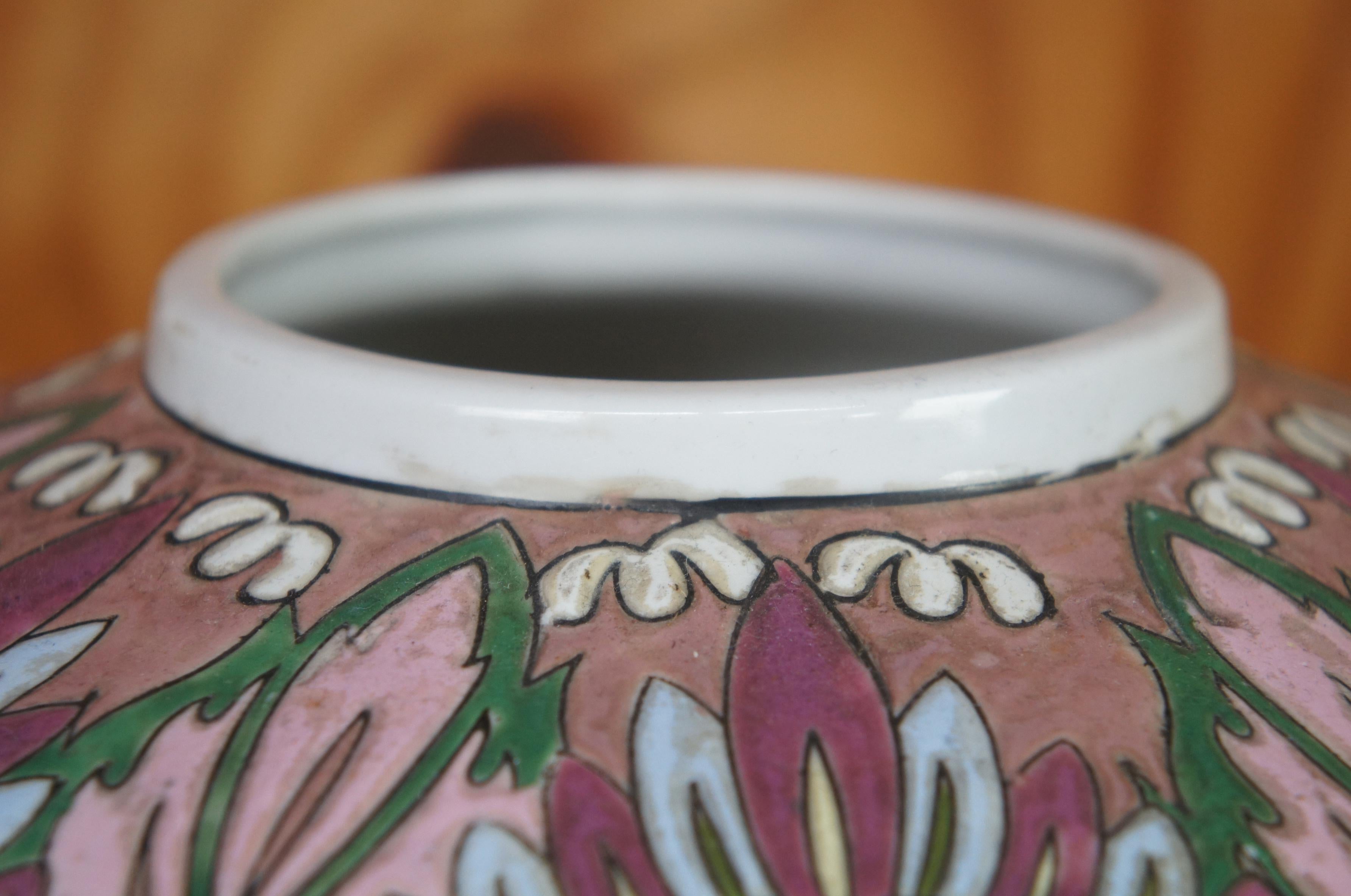 Chinese Cloisonné Enameled Lotus Flower Cermaic Urn Flower Vase Jardinière 3
