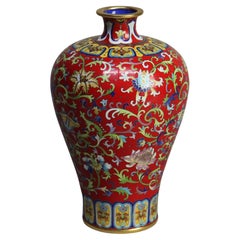 Chinese Cloisonne Enameled Vase with Garden Flowers 20thC