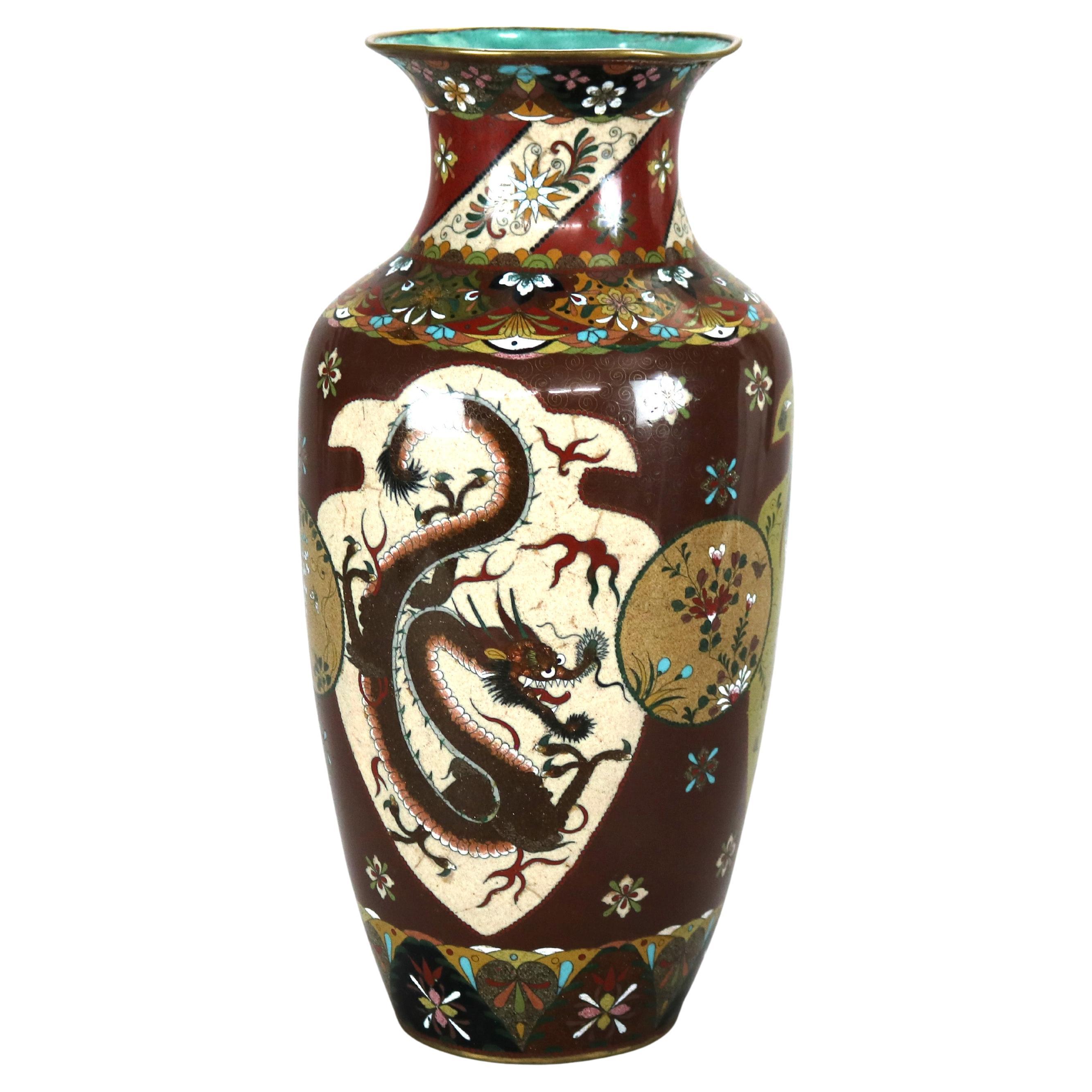 Chinese Cloisonne Enameled Vase with Pheasants 
Dragon 20thC