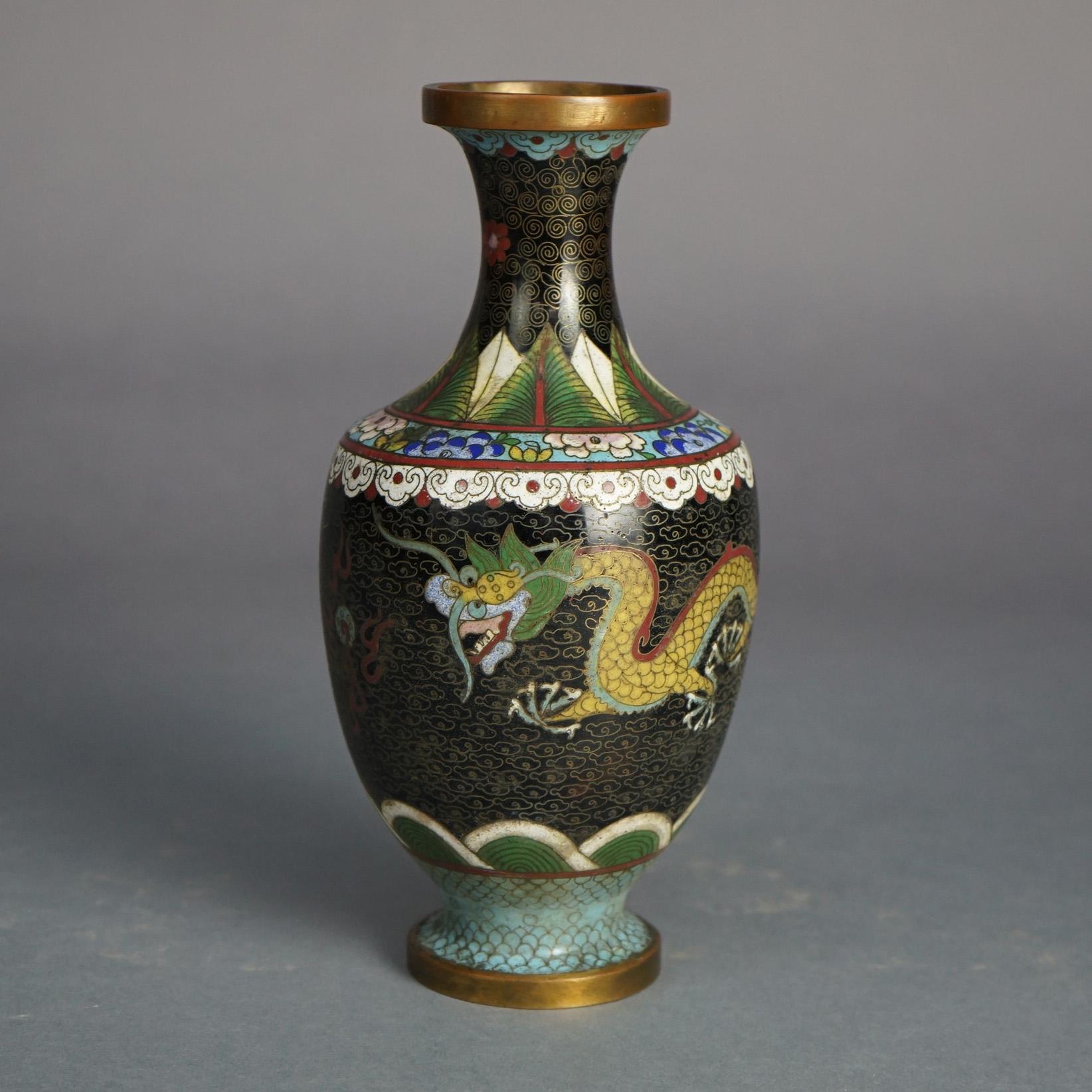 20th Century Chinese Cloisonne Enameled Vessels - Three Vases & Three Canisters C1920 For Sale