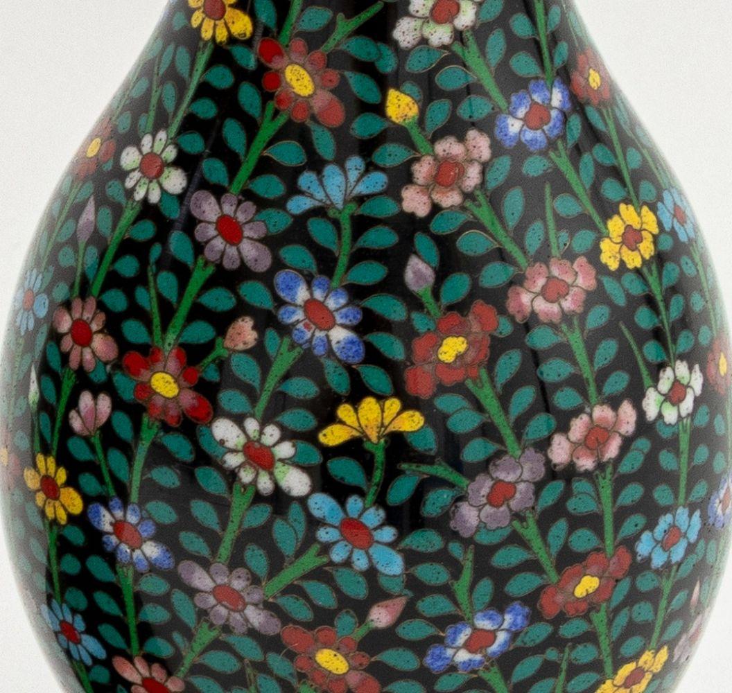 Cloissoné Chinese Cloisonne Floral Design Vases, Pair For Sale