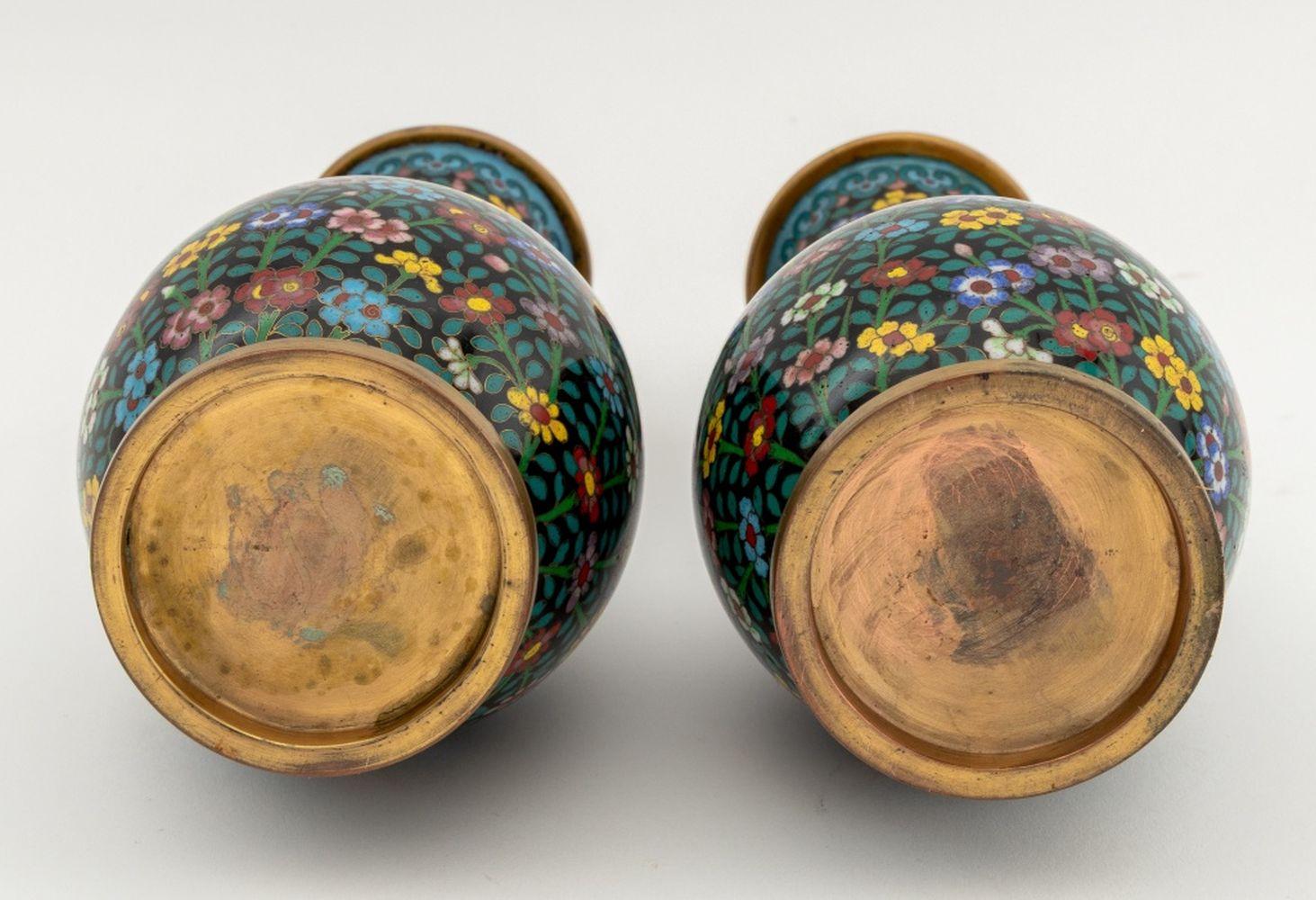 Chinese Cloisonne Floral Design Vases, Pair For Sale 1