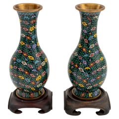 Chinese Cloisonne Floral Design Vases, Pair